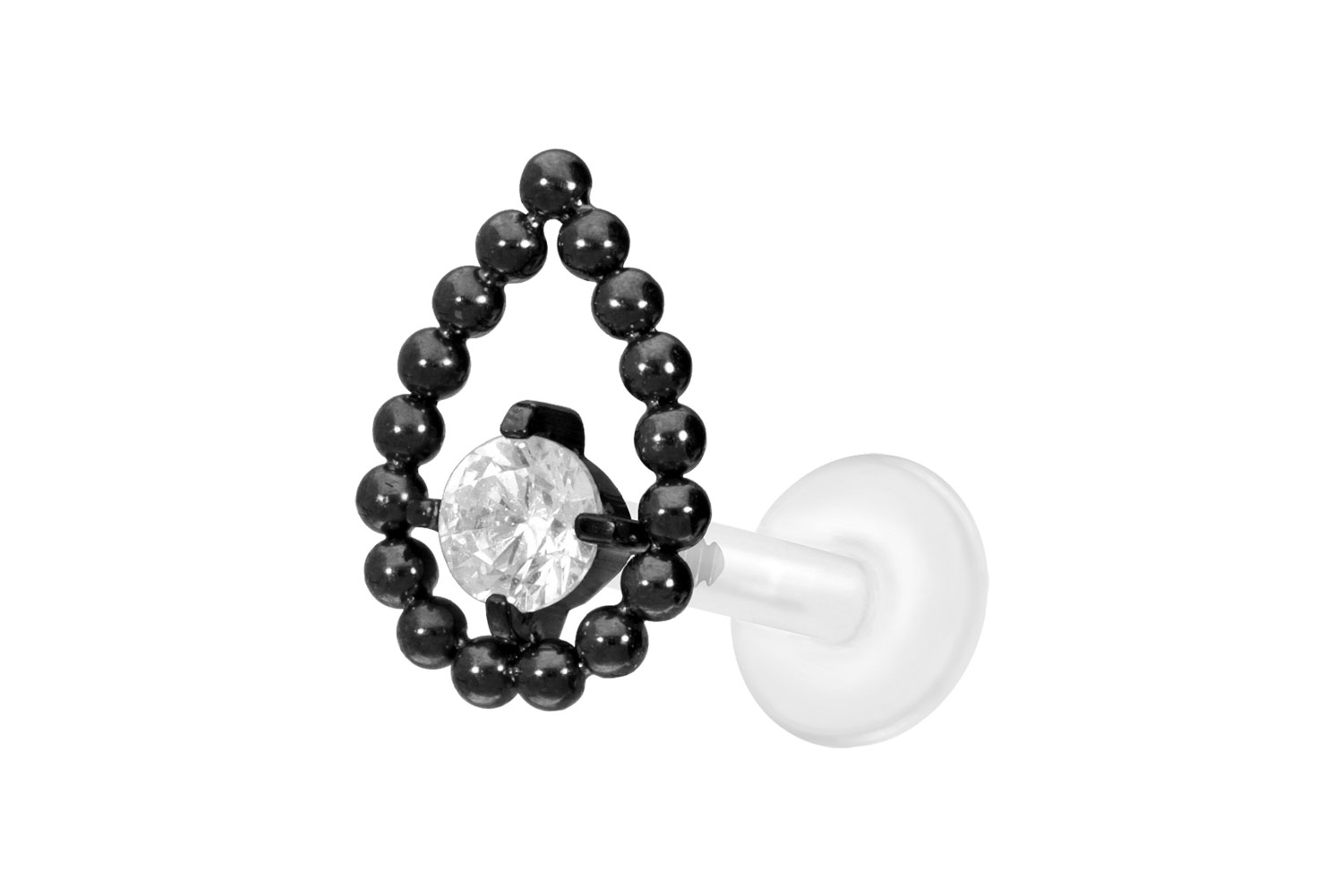 PTFE Labret Piercing mit Innengewinde + Titan-Aufsatz TROPFEN + KRISTALL
